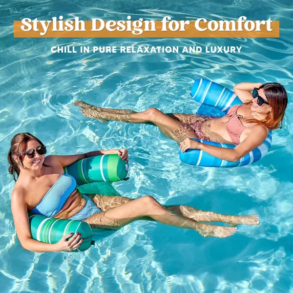 Sloosh Inflatable Pool Floats Chairs Adults 2 Packs Floating Noodle Chair with Stripes Design Soft Fabric Covered with Sling for Swimming Pool Water Chair Pool Lounger Party FloatiesDark BlueDark Green