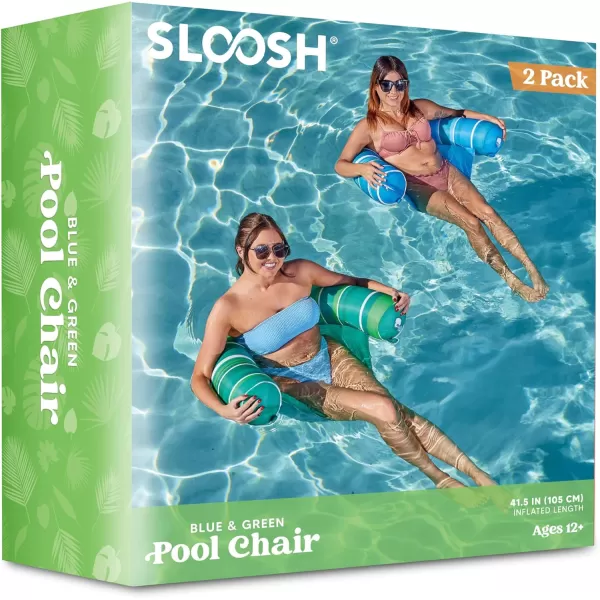 Sloosh Inflatable Pool Floats Chairs Adults 2 Packs Floating Noodle Chair with Stripes Design Soft Fabric Covered with Sling for Swimming Pool Water Chair Pool Lounger Party FloatiesDark BlueDark Green