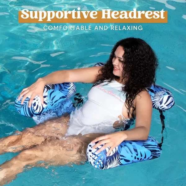 Sloosh Pool Floats Chairs Adult Inflatable Pool Lounge ChairsPlant Pattern Floating Pool Hammock Chair for AdultsBlow up Pool Noodles Floats for Pool Party Summer Water FunBlue leaves