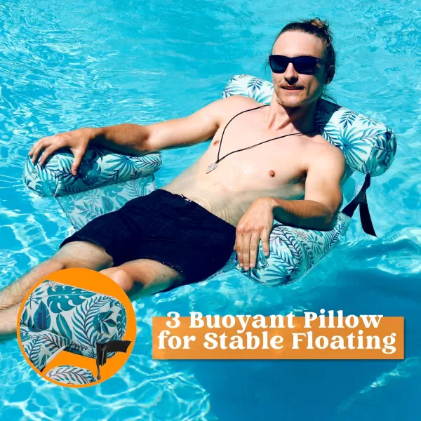 Sloosh Pool Floats Chairs Adult Inflatable Pool Lounge ChairsPlant Pattern Floating Pool Hammock Chair for AdultsBlow up Pool Noodles Floats for Pool Party Summer Water FunTropical leaves