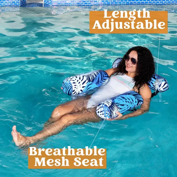 Sloosh Pool Floats Chairs Adult Inflatable Pool Lounge ChairsPlant Pattern Floating Pool Hammock Chair for AdultsBlow up Pool Noodles Floats for Pool Party Summer Water FunBlue leaves