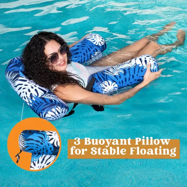 Sloosh Pool Floats Chairs Adult Inflatable Pool Lounge ChairsPlant Pattern Floating Pool Hammock Chair for AdultsBlow up Pool Noodles Floats for Pool Party Summer Water FunBlue leaves