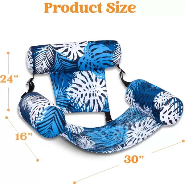 Sloosh Pool Floats Chairs Adult Inflatable Pool Lounge ChairsPlant Pattern Floating Pool Hammock Chair for AdultsBlow up Pool Noodles Floats for Pool Party Summer Water FunBlue leaves