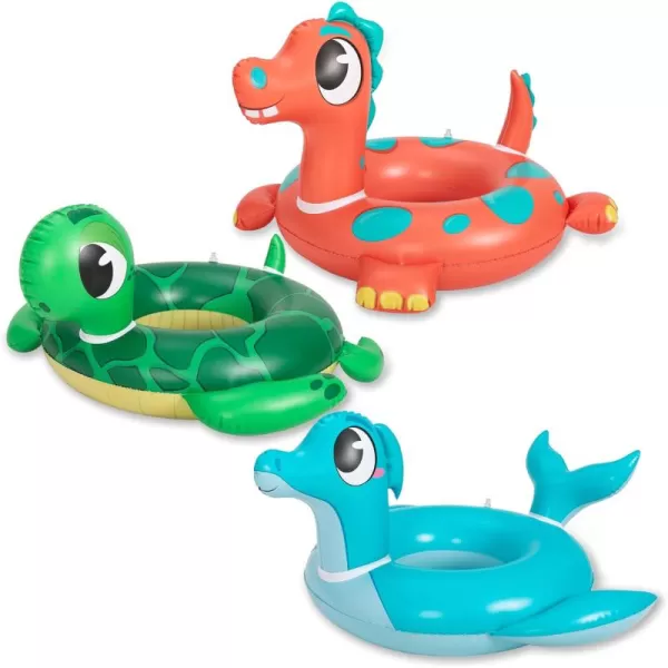 32quot 3 Pack Inflatable Pool Tubes Pool Floats Dinosaur ampamp Sea Turtle ampamp Dolphin Swimming Rings for Kids Swimming Pool Beach Summer Water Float Party Outdoor
