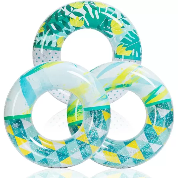 Inflatable Pool Floats with Glitters 325quot3 Pack Pool Floaties Tubes for Swimming Pool Kids Adults Beach Outdoor Party SuppliesTropical