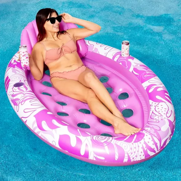 Inflatable Tanning Pool Floats Adult  Sloosh Oval Tanning Float Lounger for Adults Raft Sunbathing Lounge Cool Water Party Toys Lake Beach Swimming Pool Sun Tan Tube with Backrest Cup Holders BluePink