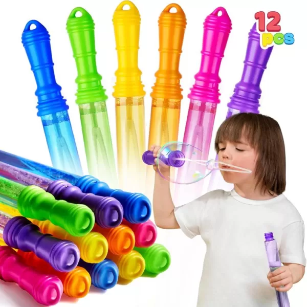 JOYIN 12 Packs 17 Giant Bubble Wands for Kids Toddlers Bubble Wand Bulk with 12 PCS Concentrated Bubble Solution for Summer Party Favors Outdoors Toys Easter Basket Stuffers Birthday Gift