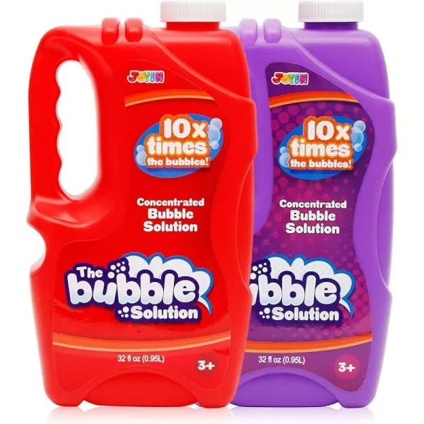 JOYIN 2 Bottles Bubbles Refill Solutions 64oz up to 5 Gallon Big Bubble Solution 64 OZ Concentrated Bubble Solution for Bubble Machine Gun Wand Refill Fluid Summer Easter Toys RedPurpleRedpurple