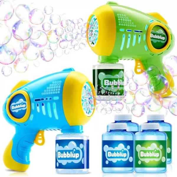 JOYIN 2 Packs Light Up Bubble Guns with 4 Bottles Bubble Refill Solution 10 Holes Automatic Bubble Gun Machine for Kids Adults Summer Toys Party Favors Easter Basket Stuffers Birthday GiftGreen Yellow  Blue Yellow