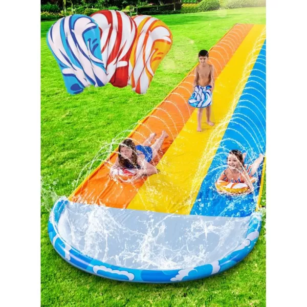 JOYIN 225ft Water Slides and 2 Bodyboards Lawn Water Slide Summer Slip Waterslides Water Toy with Build in Sprinkler for Backyard Outdoor Water Fun for Kids225FT Triple Lane