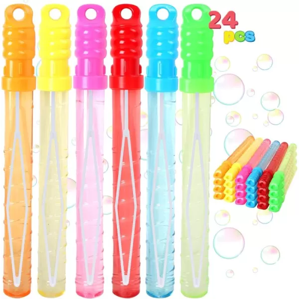 JOYIN 24 Pack 10 mid Bubble Wands Assortment 6 Colors Bubble Wands 3 OZ Party Favors Kids Summer Toys Outdoor Play Toys Games Christmas Birthday Party