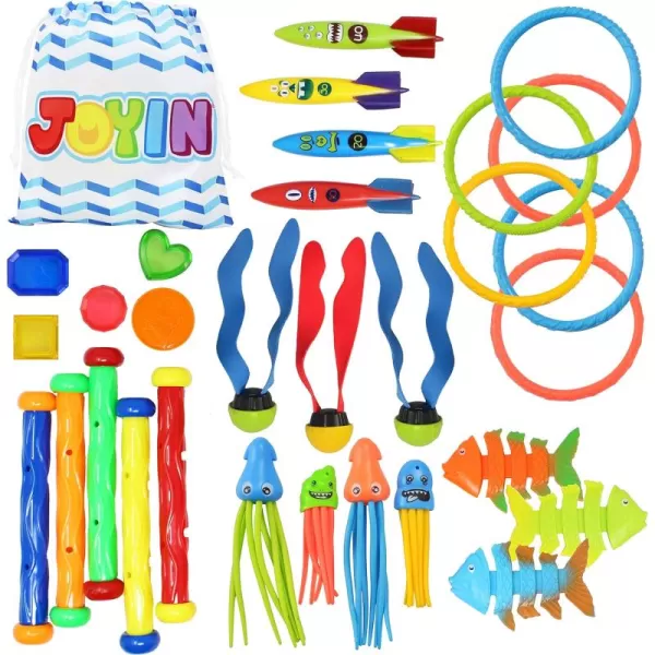 JOYIN 30 Pcs Diving Pool Toys for Kids Ages 312 Jumbo Set with Storage Bag Pool Games Summer Swim Water FishToys