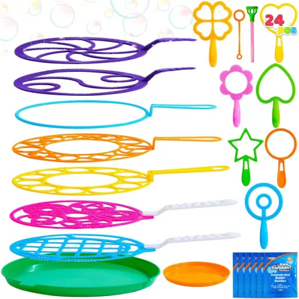 JOYIN Big Bubble Wands Set Bulk for Kids Summer Outdoor Activity Party Favors 18 Pcs Giant Bubble Maker with Tray 12quot Large 6 Pcs Bubble Solution Suitable for All Age PeopleAssorted