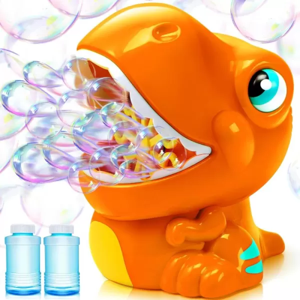 JOYIN Dinosaur Bubble Machine Bubble Machine Gun Blower with Bubble Solutions for Kids Summer Outdoor Indoor Toy Dinosaur Party Favor Kids Birthday Gift GreenOrange
