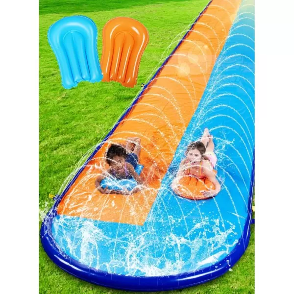 Sloosh 225ft Triple Water Slide and 3 Body Boards Backyard Lawn Water Slides with Outdoor Slip Sprinkler for Kids Adults Summer Water Fun Toy225FT Double Lanes