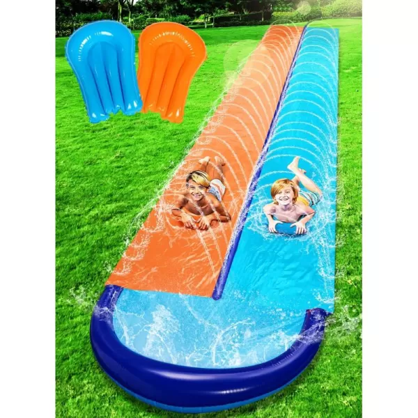 Sloosh 225ft Triple Water Slide and 3 Body Boards Backyard Lawn Water Slides with Outdoor Slip Sprinkler for Kids Adults Summer Water Fun Toy325FT Double Lane