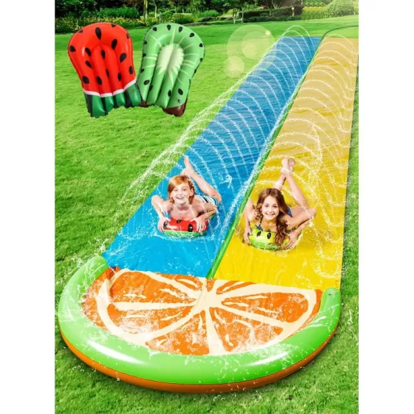 Sloosh 225ft Water Slides with 2 Inflatable Boards Backyard Outdoor Lawn Slip Waterslide 2 Sliding Racing Lanes with Sprinklers Summer Toy SharkOrange