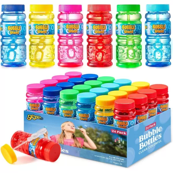 Sloosh 24 Pack Assorted Colors Bubble Solution Bottles with Wand 4 Oz for Kids Bubble Toys Summer Bubble Fun Activity Easter and Assortment Party Favors