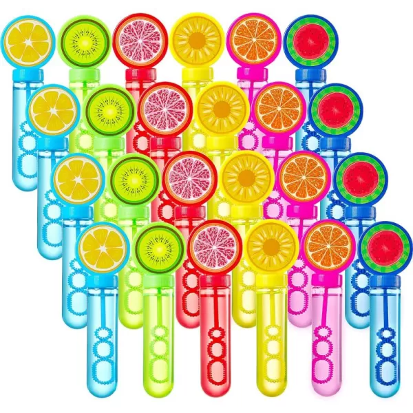 Sloosh 24 Pack Fruits Mini Bubble Wands 2 oz for Kids Bubble Toys Summer Bubble Fun Activity Easter Themed Birthday Wedding Assortment Party Favors Gift