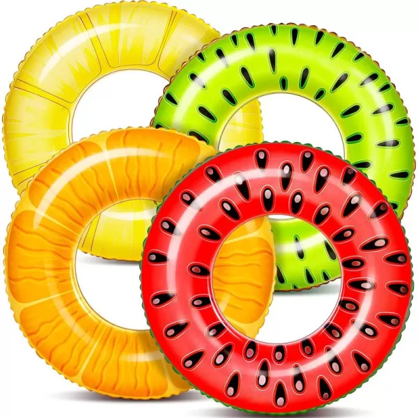 Sloosh 4 Pack Inflatable Pool Floats Fruit Tube Rings Fruit Pool Tubes Pool Floaties Toys Beach Swimming Party Toys for Kids and Adults