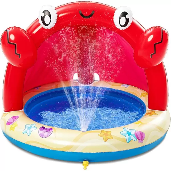 Sloosh Baby Pool Toddler Sprinkler Crab Splash Pool with Canopy Baby Wading Pool Inflatable Sprinkler for Learning Childrens Water Pool Toys Inflatable Kiddie Pool for Outdoor Summer Water