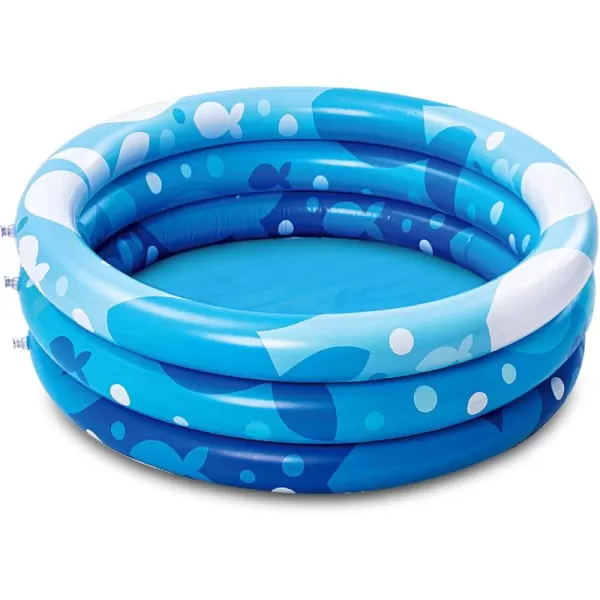 Sloosh Inflatable Kiddie Pool 34quotx10quot Blow Up Kids Pool 3 Rings Blue Baby Pool for Toddler Kid Swimming Pool Play Pit for Dog with Geometric Pattern for Summer Water Party Backyard GardenFishFish