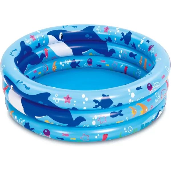 Sloosh Inflatable Kiddie Pool 34quotx10quot Blow Up Kids Pool 3 Rings Blue Baby Pool for Toddler Kid Swimming Pool Play Pit for Dog with Geometric Pattern for Summer Water Party Backyard GardenFishWhale