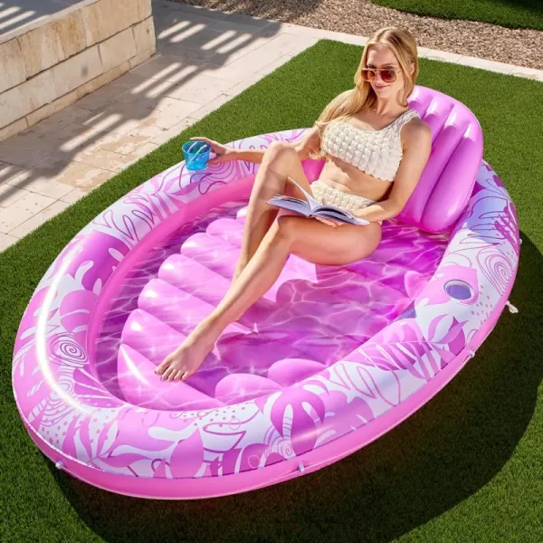 Sloosh Inflatable Pool Float Lounge 70quot x 50quot Oval Suntan Tub Floatie for Adults Tanning Pool Lounge Raft Floats Personal Pool Lounger for Summer Water PartyPink