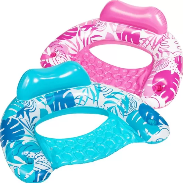 Sloosh Inflatable Pool Floats Adult 2 Pack Pool Chairs with Cup HoldersBlow up Floating Pool Floats ChairPool Floaties for Adults Swimming Pool Party Summer Water FunSummer Leaves