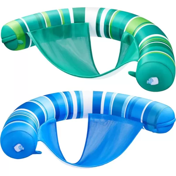 Sloosh Inflatable Pool Floats Chairs Adults 2 Packs Floating Noodle Chair with Stripes Design Soft Fabric Covered with Sling for Swimming Pool Water Chair Pool Lounger Party FloatiesDark BlueDark Green