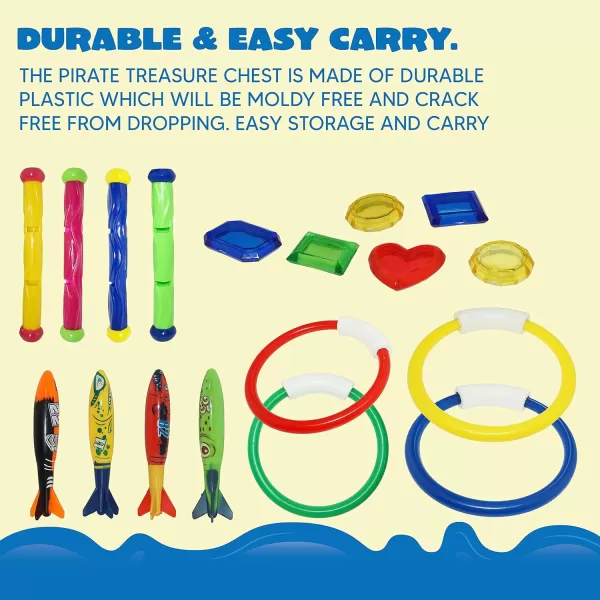 JOYIN 18Pcs Diving Pool Toys for Kids Swimming Pool Toy with Storage Bag Includes 4 Pool Rings 4 Diving Sticks 4 Bandits 6 Treasures Underwater Swim Pool Games for Ages 812