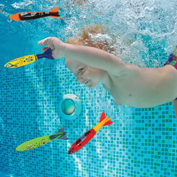 JOYIN 18Pcs Diving Pool Toys for Kids Swimming Pool Toy with Storage Bag Includes 4 Pool Rings 4 Diving Sticks 4 Bandits 6 Treasures Underwater Swim Pool Games for Ages 812