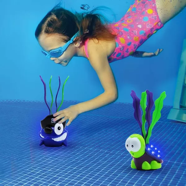JOYIN Lightup Diving Pool Toys Set 3 Pack Diving Toy Swimming Pool Toys for Kids Animals Turtle Shark Seaweed Dive Toys