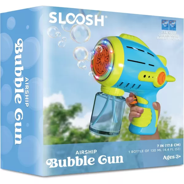 Sloosh 2 Packs Light Up Airship Bubble Gun for Kids with Bubble Refill Solution 10000 Bubbles 10 Holes Bubble Machine Gun for Toddlers Outdoor Toy Adults Summer Party Easter Gift