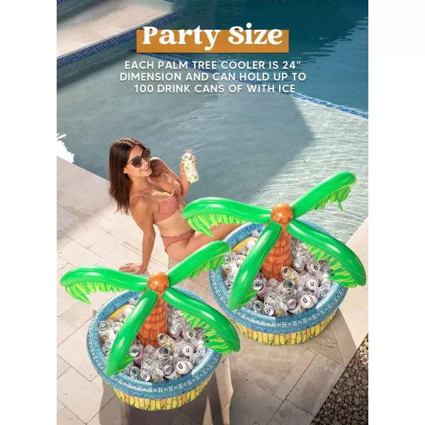 Sloosh 2Pack Inflatable Palm Tree Cooler  28quot Inflatable Drink Cooler Luau Hawaiian Party Decoration for Tropical Theme Party Decor Blow Up Birthday Seasonal Beach Pool Party Supplies Accessories