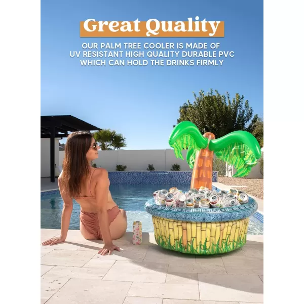 Sloosh 2Pack Inflatable Palm Tree Cooler  28quot Inflatable Drink Cooler Luau Hawaiian Party Decoration for Tropical Theme Party Decor Blow Up Birthday Seasonal Beach Pool Party Supplies Accessories