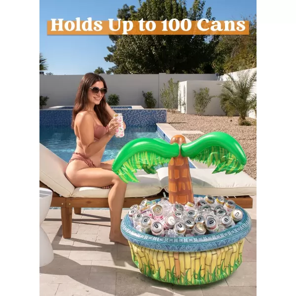 Sloosh 2Pack Inflatable Palm Tree Cooler  28quot Inflatable Drink Cooler Luau Hawaiian Party Decoration for Tropical Theme Party Decor Blow Up Birthday Seasonal Beach Pool Party Supplies Accessories