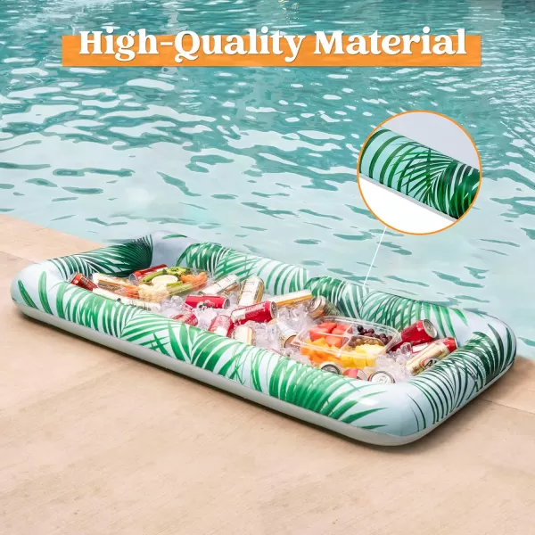 Sloosh 2Pack Inflatable Serving Bars Cooler  Leaf Pattern Inflatable Cooler Ice Buffet Salad Serving Trays with Drain Plug Food Drink Cooler for Indoor Outdoor Summer Picnic Pool Beach Luau Party