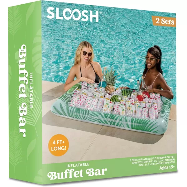 Sloosh 2Pack Inflatable Serving Bars Cooler  Leaf Pattern Inflatable Cooler Ice Buffet Salad Serving Trays with Drain Plug Food Drink Cooler for Indoor Outdoor Summer Picnic Pool Beach Luau Party