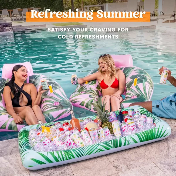Sloosh 2Pack Inflatable Serving Bars Cooler  Leaf Pattern Inflatable Cooler Ice Buffet Salad Serving Trays with Drain Plug Food Drink Cooler for Indoor Outdoor Summer Picnic Pool Beach Luau Party