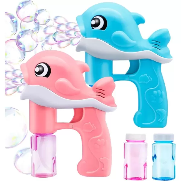 JOYIN 2 Bubble Guns Kit Whale Automatic Bubble Maker Blower Machine with 4 Bubble Solutions for Kids Bubble Blaster Summer Toy Birthday Outdoor ampamp Indoor Activity Easter Valentine Party FavorsBluepink