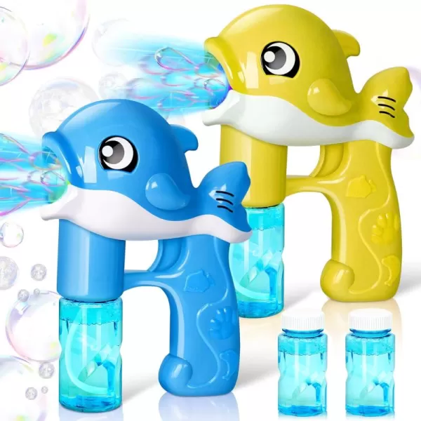 JOYIN 2 Bubble Guns Kit Whale Automatic Bubble Maker Blower Machine with 4 Bubble Solutions for Kids Bubble Blaster Summer Toy Birthday Outdoor ampamp Indoor Activity Easter Valentine Party FavorsYellowblue
