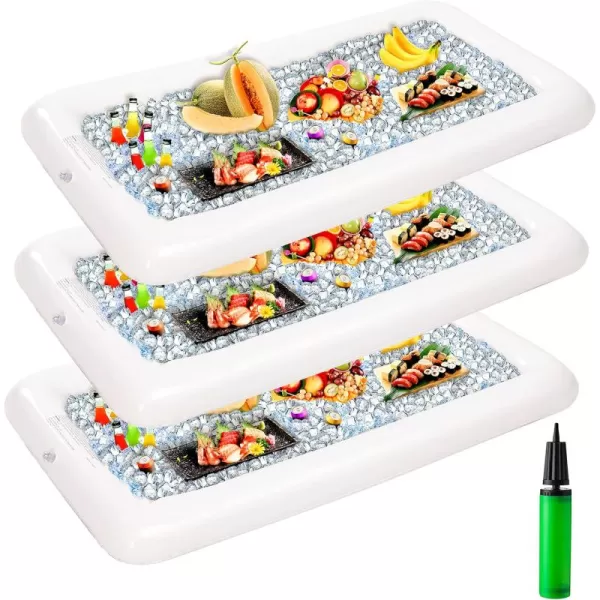 JOYIN 3Pack Inflatable Serving Bars Cooler  Inflatable Cooler Ice Buffet Salad Serving Trays with Drain Plug Food Drink Holder for Indoor Outdoor Summer Picnic Beach Pool Luau Party