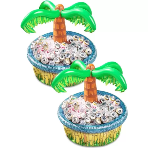 Sloosh 2Pack Inflatable Palm Tree Cooler  28quot Inflatable Drink Cooler Luau Hawaiian Party Decoration for Tropical Theme Party Decor Blow Up Birthday Seasonal Beach Pool Party Supplies Accessories