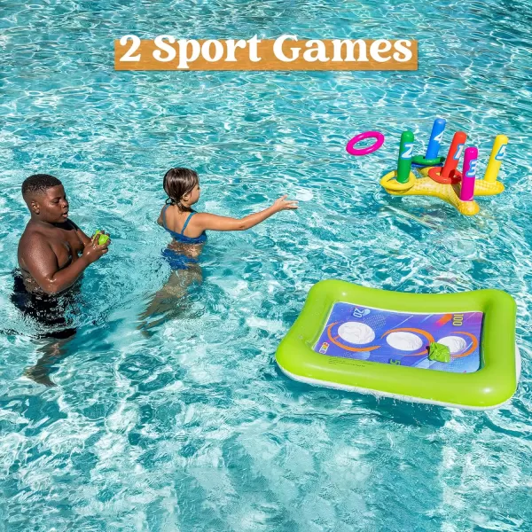 2 Sets Inflatable Pool Toss Game Combo Set Includes Ring Toss ampamp CornToss Game Floating Toss Game Swimming Pool Games for Kids Adults Summer Pool Party Fun ampamp Pool Accessories