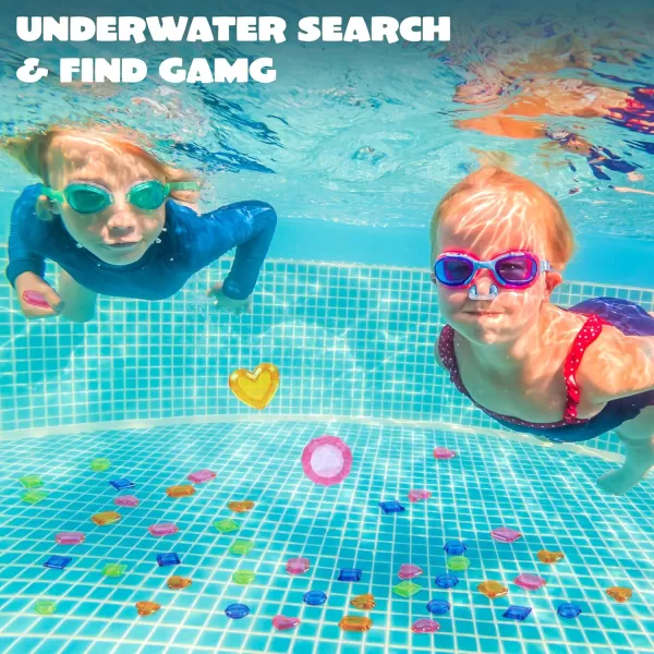 4in1 Diving Pool Toys Underwater Seek and Find Gems Game Set Waterproof Swiming Pool Toys for Kids with Mesh Bag Water Toy Gifts for Summer Swim Dive Search Treasure Match Games