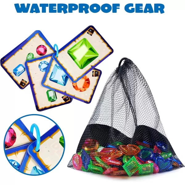4in1 Diving Pool Toys Underwater Seek and Find Gems Game Set Waterproof Swiming Pool Toys for Kids with Mesh Bag Water Toy Gifts for Summer Swim Dive Search Treasure Match Games
