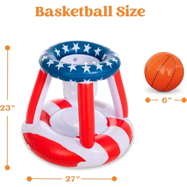 Inflatable Pool Floats Set American Flag Volleyball Net ampamp Basketball Hoops Swimming Pool Game Toy for Kids and Adults Floating Volleyball Court 105x28x35Basketball 27x23x27 Red White
