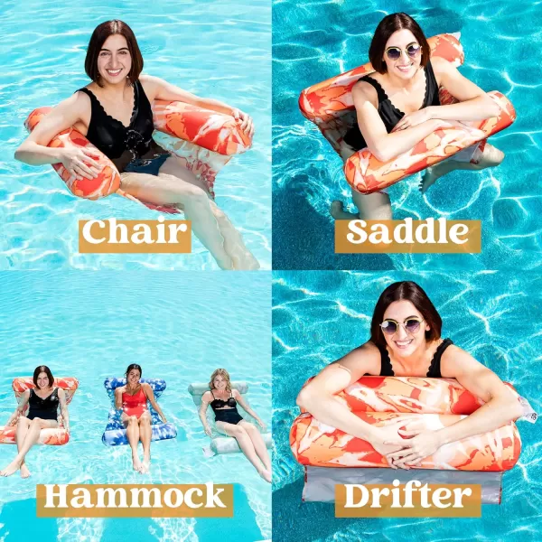 Sloosh 3 Pack 4in1 Inflatable Pool Floats Hammock Water Hammock Lounges MultiPurpose Swimming Pool Accessories Saddle Lounge Chair Hammock Drifter for Pool Lake Outdoor Beach