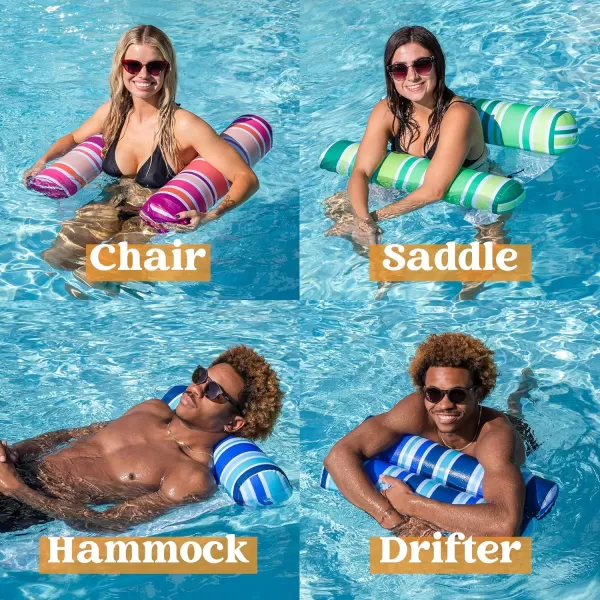 Sloosh 3 Pack Inflatable Pool Float Hammock Water Hammock Lounges MultiPurpose Swimming Pool Accessories Saddle Lounge Chair Hammock Drifter for Pool Lake Outdoor BeachBluePinkGreen